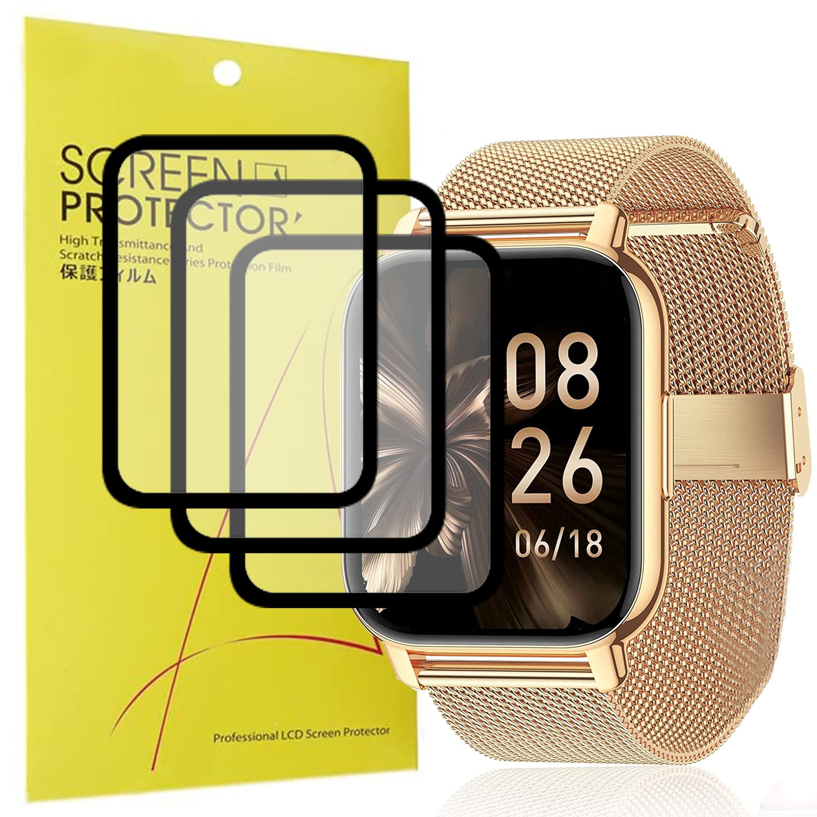 Blueshaweu Compatible for Popglory 1.85 Smart Watch Screen Protector, [3 Pack] 3D Full Coverage Screen Protector Film Compatible for Popglory 1.85'' P66 Smart Watch (3 pack)
