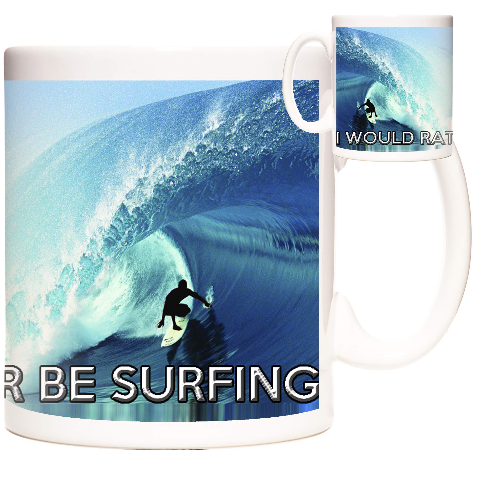 Surfer Gift Mug,I Would Rather be Surfing. 11oz Ceramic Gift Mug for People who Love to surf The Waves. Surfer on Surf Board Images