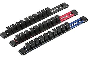 ARES 70345-3-Piece 1/2-Inch Drive Aluminum Socket Organizer Set - Store up to 10 Sockets on Each Rail and Keep Your Tool Box Organized