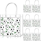 Zenoble 24 PCS Soccer Party Favors Bags PVC Clear Goodie Snack Candy Treat Gift Bags with Handle for Soccer Team Theme Birthday Holiday Party Supplies Baby Shower Decorations
