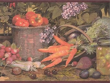 Retro Art Bayas De Frutas Verduras Dulces Cocina Fondo Frontera Diseno Retro Rollo De 15 X 10 Amazon Es Bricolaje Y Herramientas