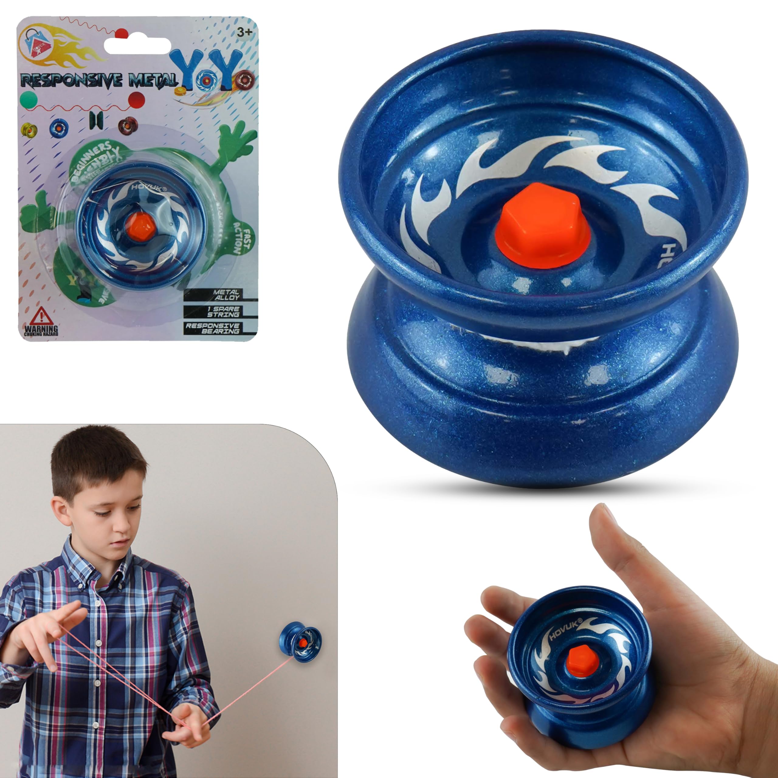 Alloy Responsive Metal YoYo for Tricks – Beginner Friendly Aluminum Yo-Yo with Extra String, Tug Return Yoyo for Kids, 5cm Diameter, Blue Christmas Yoyo Gift for Boys & Girls