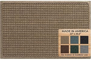 BUNGALOW FLOORING WaterHog Rubber Backed Mat for Indoor/Outdoor - Slip-Resistant Entryway Protection for Front Door Use, Mudroom, Porch, Garage, Easily Washable and Slip-Resistant, Squares Collection, Camel 2' x 3'