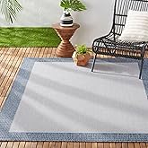 Nicole Miller New York Patio Country Landry Traditional Border Indoor/Outdoor Area Rug, Grey/Blue, 7'9"x10'2"