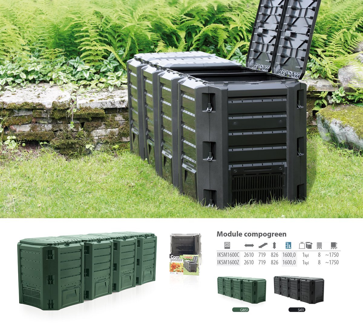 Prosperplast Compostador de 1600 l Resistente Almacenamiento y