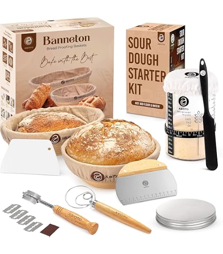 Treerit Sourdough Starter Kit - 9" Banneton Proofing Basket, Glass Starter Jar & All Essential Bread Baking Tools For Home Bakers