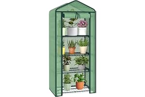 AlisisFores 4-Tier Mini Greenhouse Indoor Outdoor with Shelves, Portable Small Green House for Plants with Durable PE Cover & Zipper Door for Seed Starting, Balcony, Patio Garden