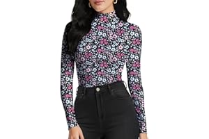 YumiDay Women's Long Sleeve Mock Turtleneck Tops, Lightweight Baselayer Shirts, High Neck Pullover Undershirts Stretchy