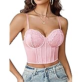 Avidlove Lace Bustier Tops for Women Sexy V Neck Corset Top with Underwired Adjustable Bralettes Y2K Crop Pink