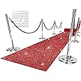 EZLucky Glitter Red Carpet Runner for Party, 2.46X15 ft, 200 GSM Glitter Non-Woven Fabric, Hollywood Red Carpet for Event, Aisle Runner for Wedding Ceremony, Movie Theme Party Decorations
