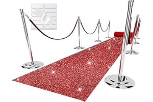 EZLucky Glitter Red Carpet Runner for Party, 2.46X15 ft, 200 GSM Glitter Non-Woven Fabric, Hollywood Red Carpet for Event, Aisle Runner for Wedding Ceremony, Movie Theme Party Decorations