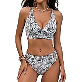 Blooming Jelly Womens Cheeky Bikini Sets Push Up Two Piece Swimsuit High Cut Tie Back Bathing Suits Curvy Swim Suit