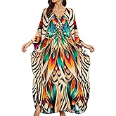 Yanziliu Women Kaftan Dresses Plus Size V-Neck Batwing Sleeves Beach Cover Up 2025 Summer Floral Print Caftan Dress