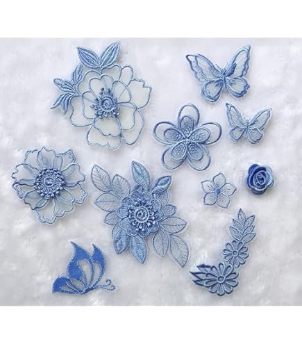 10Pcs Double Layer Butterfly Patches  Pale Blue Organza Embroidery  Appliques For Wedding Dresses & Crafts Burgundy Applique