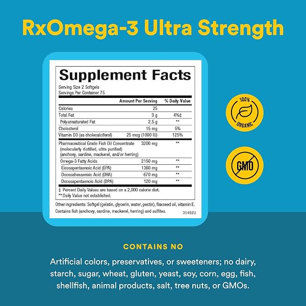 NATURAL FACTORS RXOMEGA-3 ULTRA STRENGTH – BRAIN & HEART HEALTH SUPPORT – EYE HEALTH SUPPLEMENT WITH EPA & DHA – SUPPLEMENT WITH OMEGA-3 FATTY ACIDS & VITAMIN D3-150 SOFTGELS (75 SERVINGS)