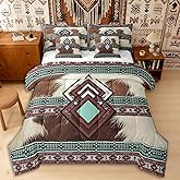 Erosebridal Geometric Aztec Bed in a Bag Queen Comforter Set 7 Piece Farm Animals Cowhide Bedding Sets,Southwestern Sheet Set with Comforter Geometric Diamond Bed Set,Cowboy Western Home Decor