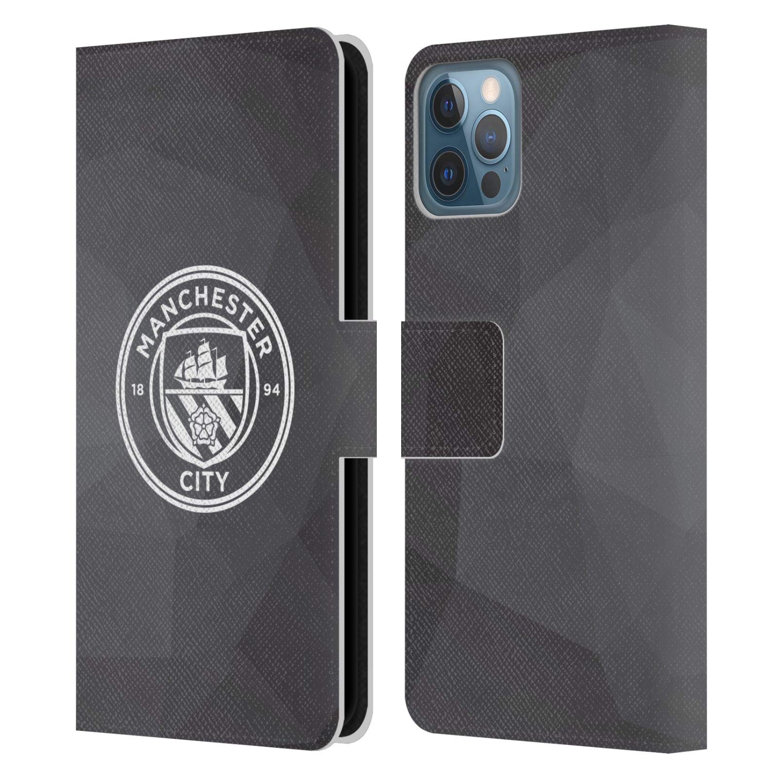 Head Case Designs Officially Licensed Manchester City Man City FC Black White Mono Badge Geometric Leather Book Wallet Case Cover Compatible With Apple iPhone 12 / iPhone 12 Pro — image 1