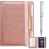 Caweet Passport Holder and Vaccine Card Holder Combo RFID Blocking Leather Vaccination Card Wallet with Elastic Band Closure,