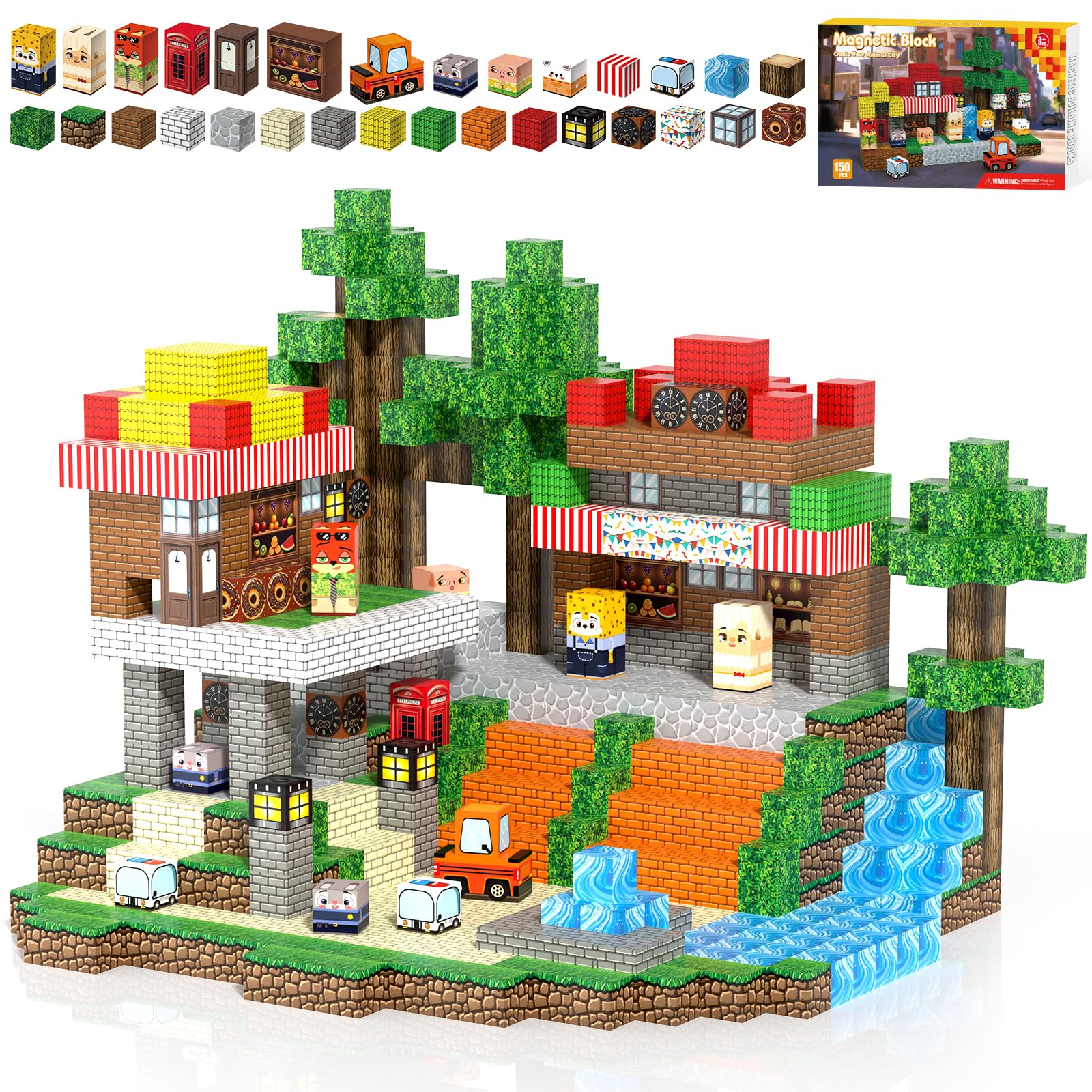 Kryzomat Magnetic Blocks, Magnetic Building Blocks 150 PCS for 3+, Magnet Cube Toy for Kids Boys Girls, Animal Set Toy Gift for Birthday Christmas