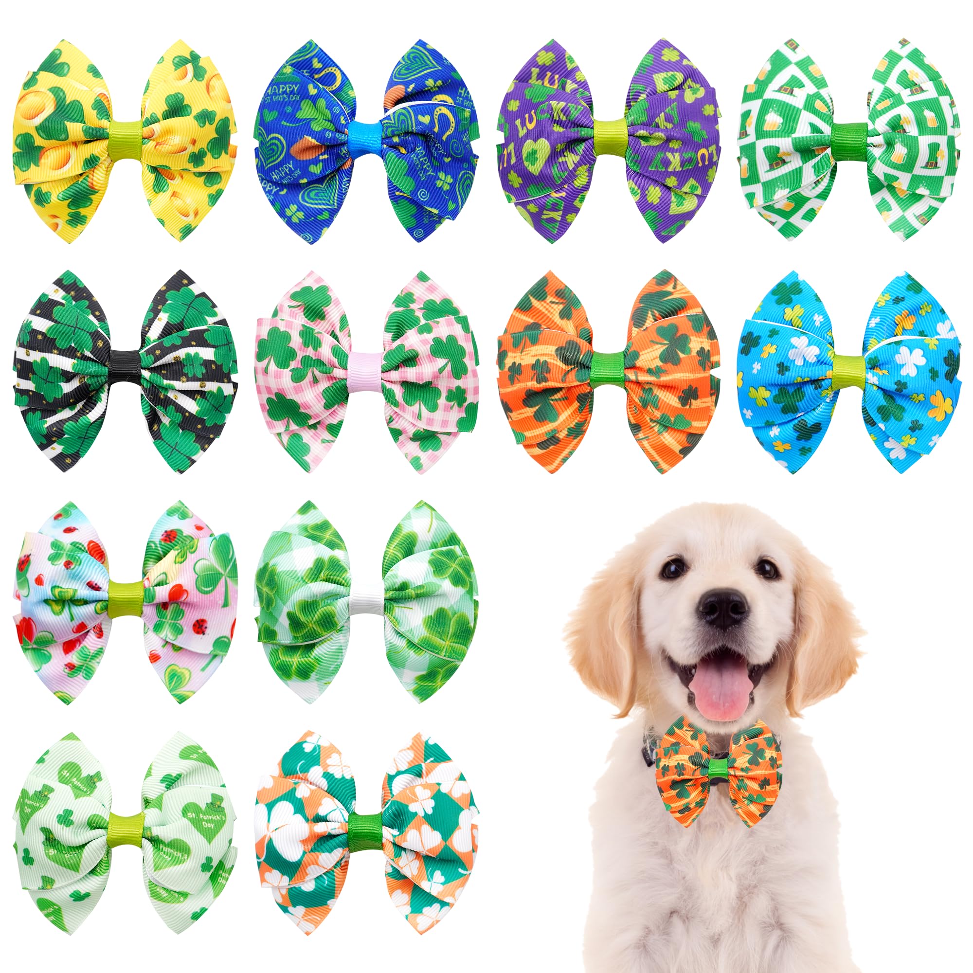 JpGdn 10pcs Small Dogs Collar Charms Spring Puppy Collar Bowknot Bow Ties for St. Patrick's Day Cat Kitten Rabbit Pet Sliding Bows Grooming Accessories Attachment Embellishment