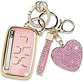 Simocky for Land Rover Key Fob Cover with Heart Keychain for Women, Compatible with Range Rover Evoque Sport Velar Land Rover Discovery Jaguar F-Pace F-Type XE XEL XF XFL XJ (5 Buttons-Pink)
