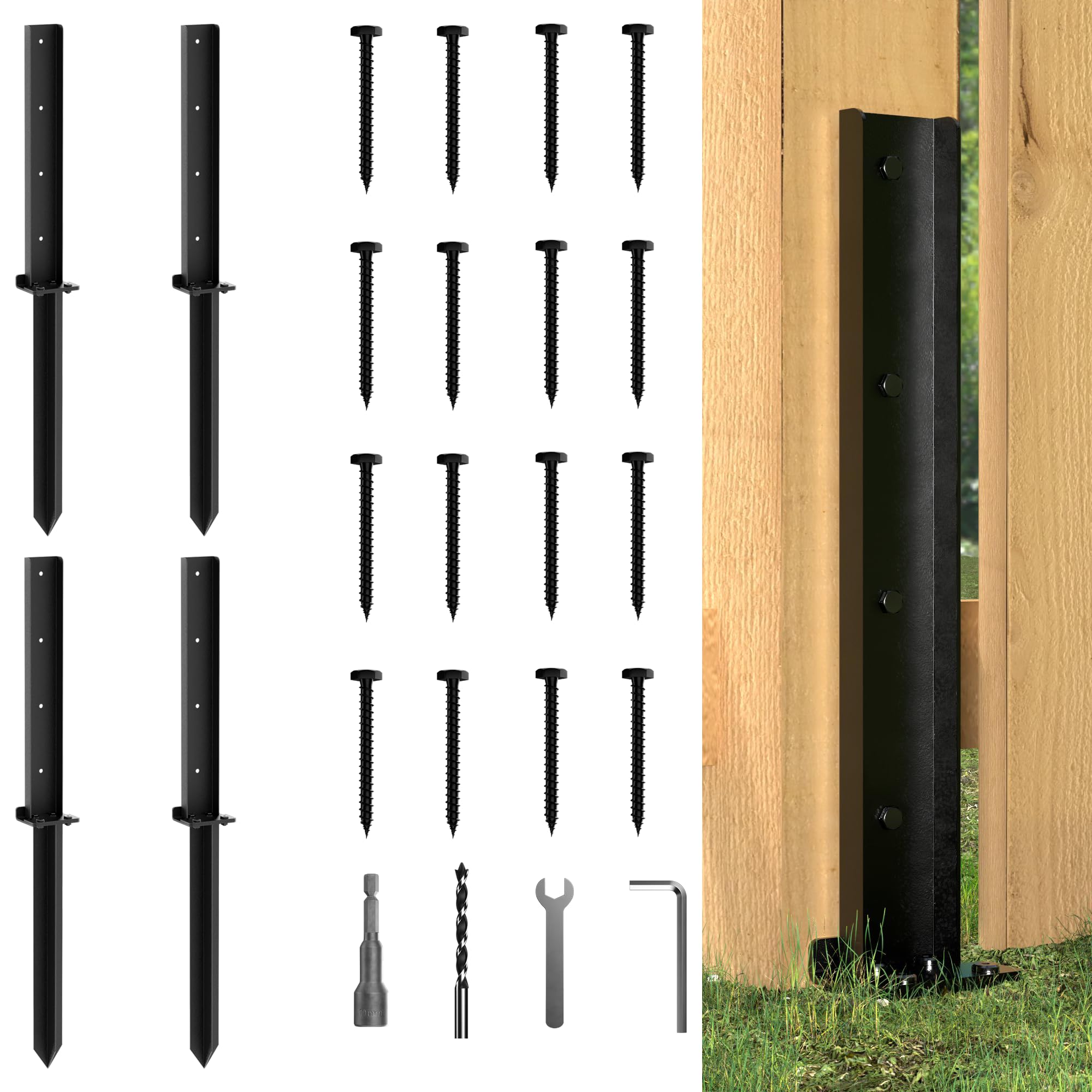 Photo 1 of SKYSEN 4 Pack Fence Post Repair Kit, Fence Post Stabilizer with Anchor Ground Spike, Fence Post Support, Repair Stakes Anchor - Your Ultimate Post Buddy Fence Repair Solution(FPRK-4)