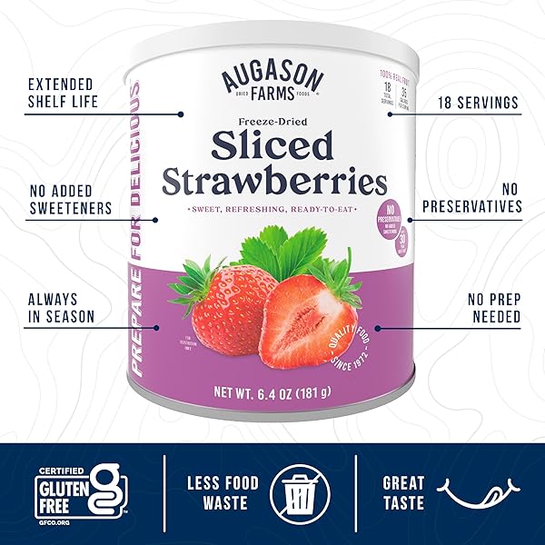 AUGASON FARMS FREEZE DRIED SLICED STRAWBERRIES CAN, EMERGENCY FOOD SUPPLY, EVERYDAY MEALS, 18 SERVINGS