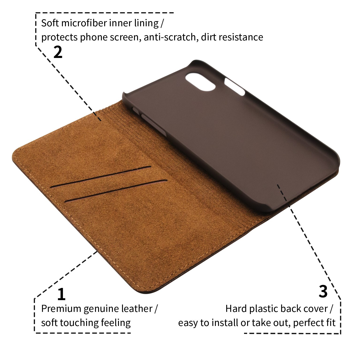 iPhone X Case, iBazal Stand Folio Leather Case, Vintage Handmade Genuine Leather Flip Case with magnetic Closure for iPhone X / iPhone 10 5.8\'\' (2017) - Brown