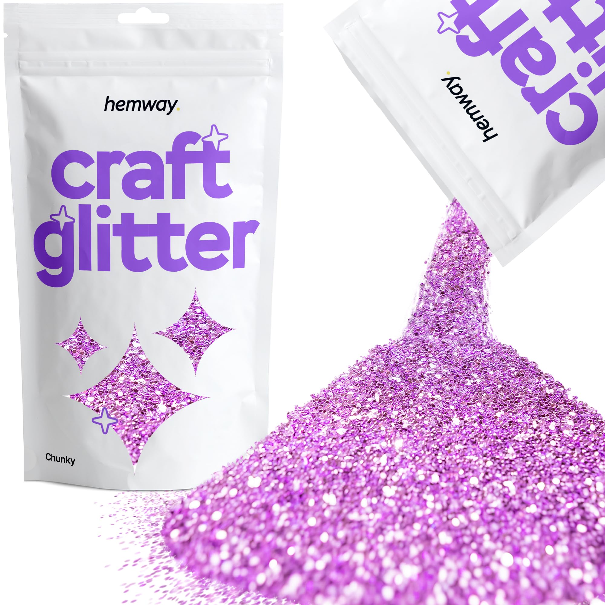 Hemway Craft Glitter Lavender Purple 100g Chunky Glitter for Crafts, Resin, Cosmetic, Nail, Face, Body, Festival, Tumblers, Art, Candle, Crafting