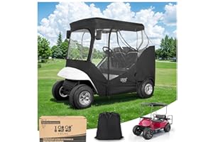 10L0L Golf Cart Enclosure Fit for 2 Passengers EZGO TXT RXV,600D Waterproof Snowproof Golf Buggy Keep Warm Cover, 2 Door Zippers 4-Side Clear Window and 4 Windproof Hooks Golf Cart Rain Cover, Black