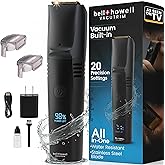 Bell+Howell Vacutrim Deluxe Cordless Mens Beard Trimmer, Rechargeable Electric Shaver with 20 Trim Setting and Built-in Vacuum for Mustache, Sideburns. Facial Hair, Black, 7.5", As Seen On TV