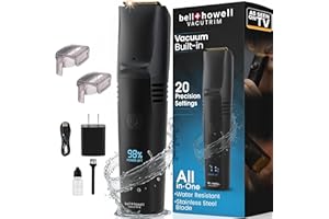 Bell+Howell Vacutrim Cordless Beard Trimmer – Rechargeable Electric Shaver with Built-in Vacuum, 20 Trim Settings, LED Indicator – for Mustache, Sideburns, Facial Hair – Deluxe, 7.5" As Seen On TV