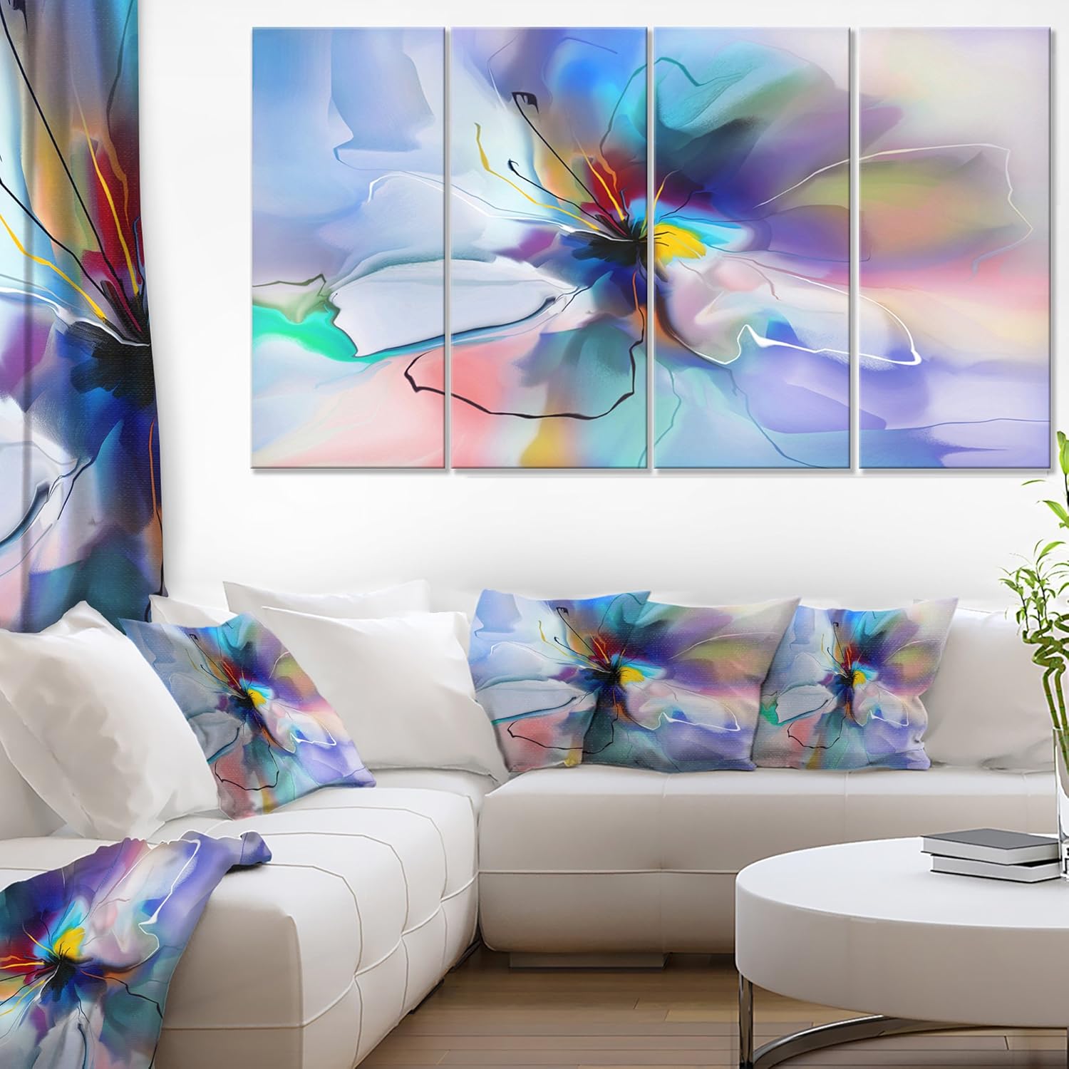 Designart Abstract Creative Blue Flower Extra Large Floral Wall Art 28