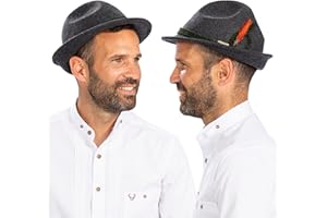 BAVARIA TRACHTEN German Hat for Oktoberfest, 100% Wool Felt Bavarian Hat Men, Bird Feather - Alpine Austrian Hats - Grey