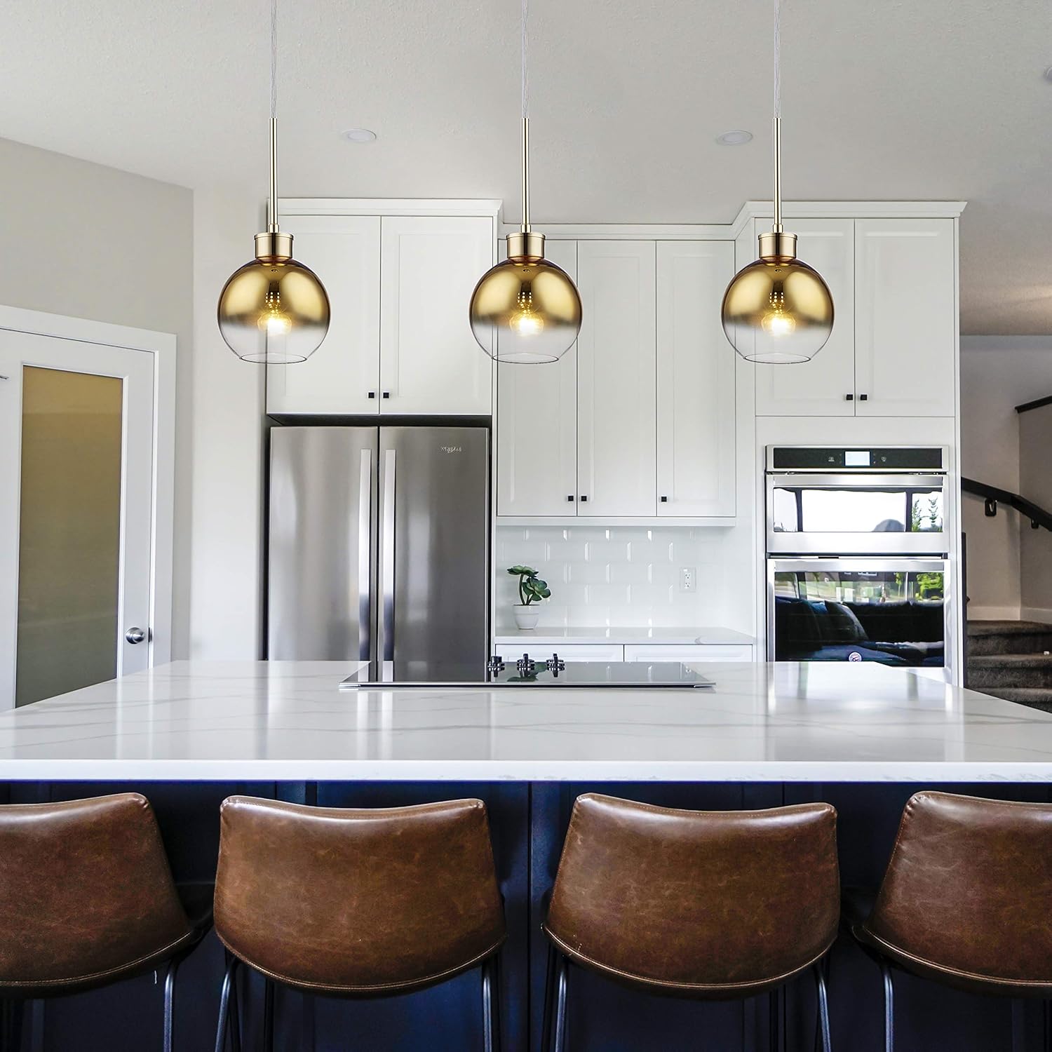 Loclgpm Modern 3 Light Glass Pendant Light Fixture, Gold Globe Mini Ceiling Lighting Adjustable Height Chandelier Hanging Kitchen Island Bedroom Dinning Room Living Room Bathroom Home - - 