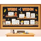 Fall Bulletin Board Set Bookshelf Words of Wisdom Bulletin Board Decor | Paper Thanksgiving Motivational Fall Classroom Decor, Classroom Autumn Inspirational Positive Paper Cutout