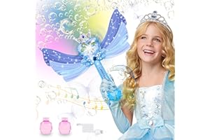 LINKOWIN Bubble Wands Machine for Kids Girls,Outdoor Party Birthday Toys for Toddlers,Rechargeable Bubble Toys with 2 Bubble Solutions,Gift for 3 4 5 6 7 8 Year Old Girls
