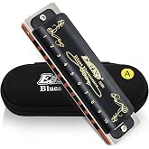 East top Diatonic Harmonica Key of A 10 Holes 20 Tones 008K Mouth Organ with Black Cover, Top Grade Harmonica for Adults, Professionals and Students