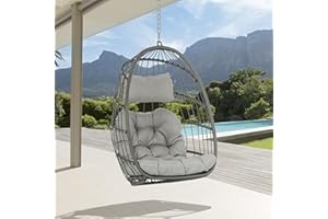 Brafab Wicker Rattan Hammock Egg Swing Chair with Hanging Chain, Aluminum Frame and UV Resistant Cushion, Indoor Outdoor Bedroom Patio Porch Foldable Camping Chair (Without Stand)