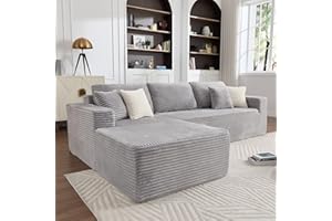 Opiesit 108" Boneless Couches for Living Room, Modular Sectional Sofa with Oversized Chaise, L-Shape Cloud Couch with Deep Seat, High-Density Memory Foam, No Assembly Required, Plush Corduroy Grey