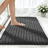 ILANGO Bathroom Rugs Dark Grey 24x17,Extra Soft Absorbent Chenille Bath Rugs,Thick Non-Slip Shaggy Bath Mat,Machine Washable Quick Dry Bath Mats for Bathroom Floor, Tub, Shower Accessories