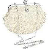 UBORSE Women Pearl Clutch Bag Noble Crystal Beaded Evening Bag Wedding Clutch with Pearl Chain