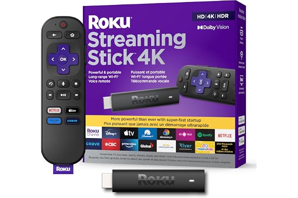 Roku Streaming Stick 4K | Streaming Device 4K/HDR/Dolby Vision with Voice Remote with TV Controls and Long-Range Wi-Fi (Renewed)