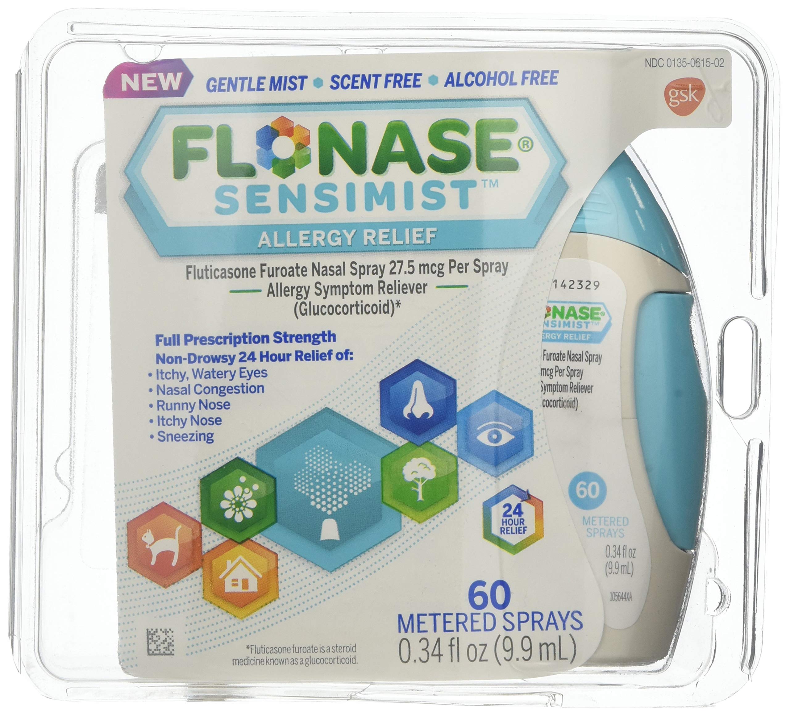 Flonase Sensimist Allergy Relief Nasal Spray, 60 Metered Spays, 0.34 fl