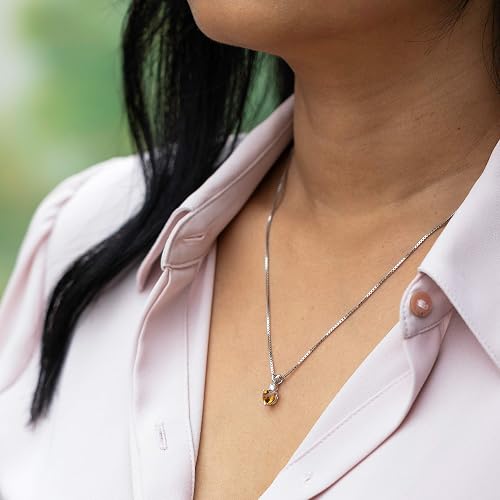 Peora 14K White Gold Citrine & Diamond Heart Pendant - 6mm Genuine Birthstone Jewelry For Women