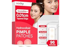 Sosky Pimple Patches for Face, FSA HSA Eligible Invisible Hydrocolloid Acne Patches, Zit Sticker for Face and Skin, Pimple Patches for Covering Zits, Blemishes with Salicylic Acid 96 Count