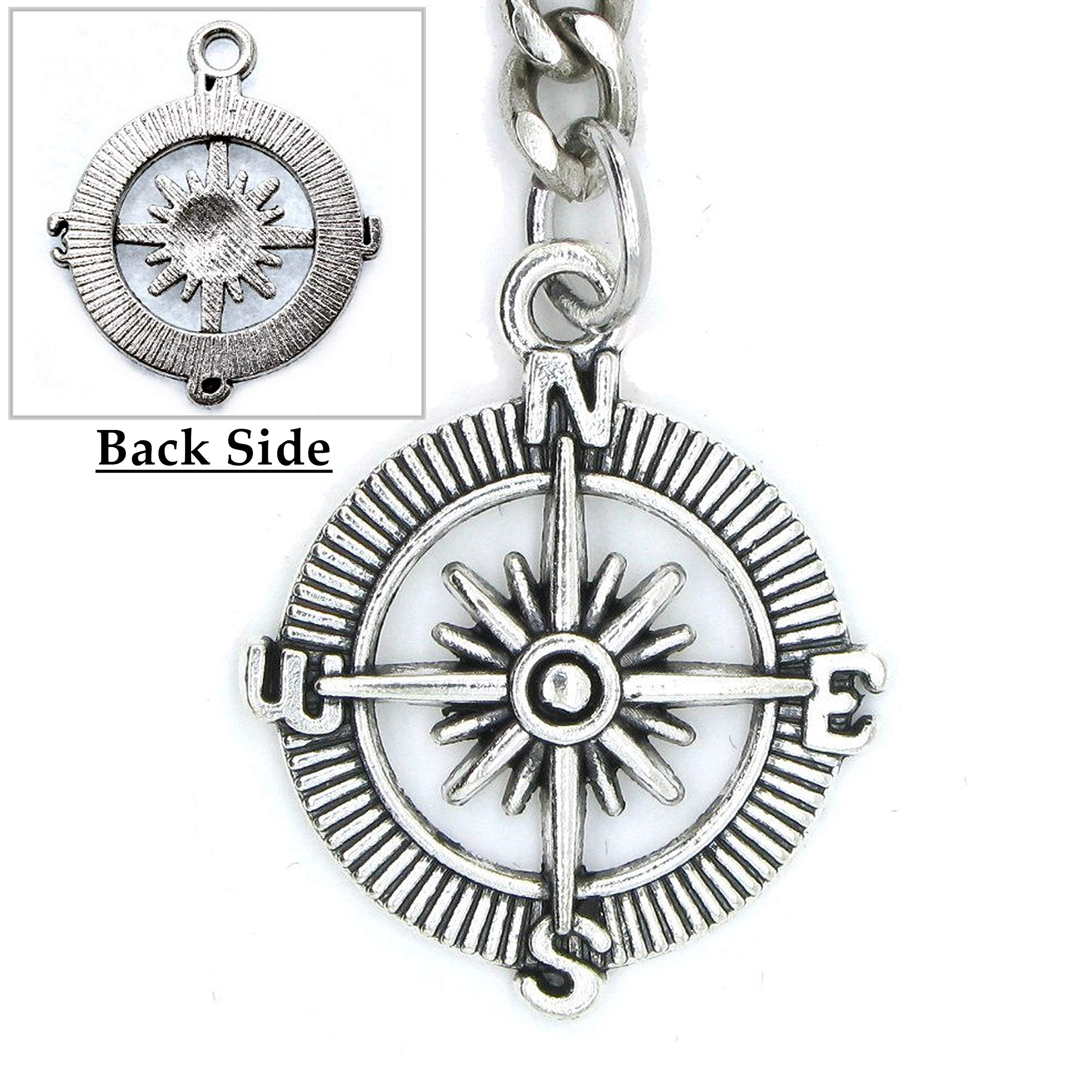 watchvshop Albert Chain Silver Tone Pocket Watch Chain Vest Chain for Men Compass Design Charm Fob T Bar with Swivel Clasp AC55A