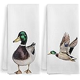 XNXLDYLH Funny Mallard Duck Kitchen Towels and Dishcloths Sets of 2, Mallard Duck Nursery Decor Gifts, Woodsy Rustic Farm Hunting Nursery Home Decor Dish Hand Tea Towels for Bathroom Kitchen,16x24Inch