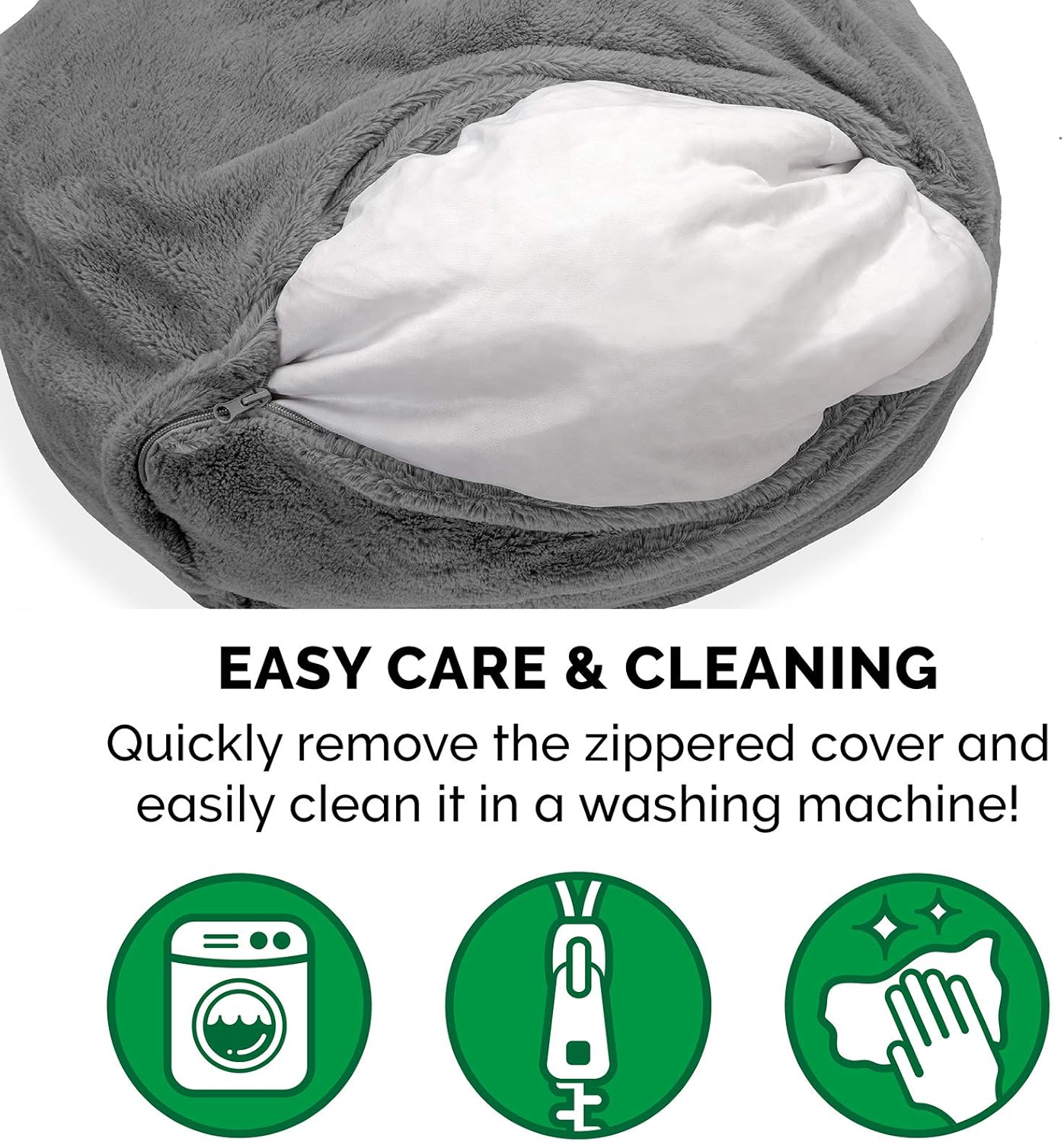 Furhaven Pet Dog Bed - Round Plush Faux Fur Refillable Ball Nest Cushion Pet Bed with Removable Cover for Dogs and Cats, Gray Mist, Large : Pet Supplies