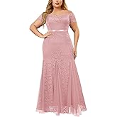 Miusol Women's Plus Size Formal Off Shoulder Vintage Floral Lace Mermaid Maxi Evening Party Dress